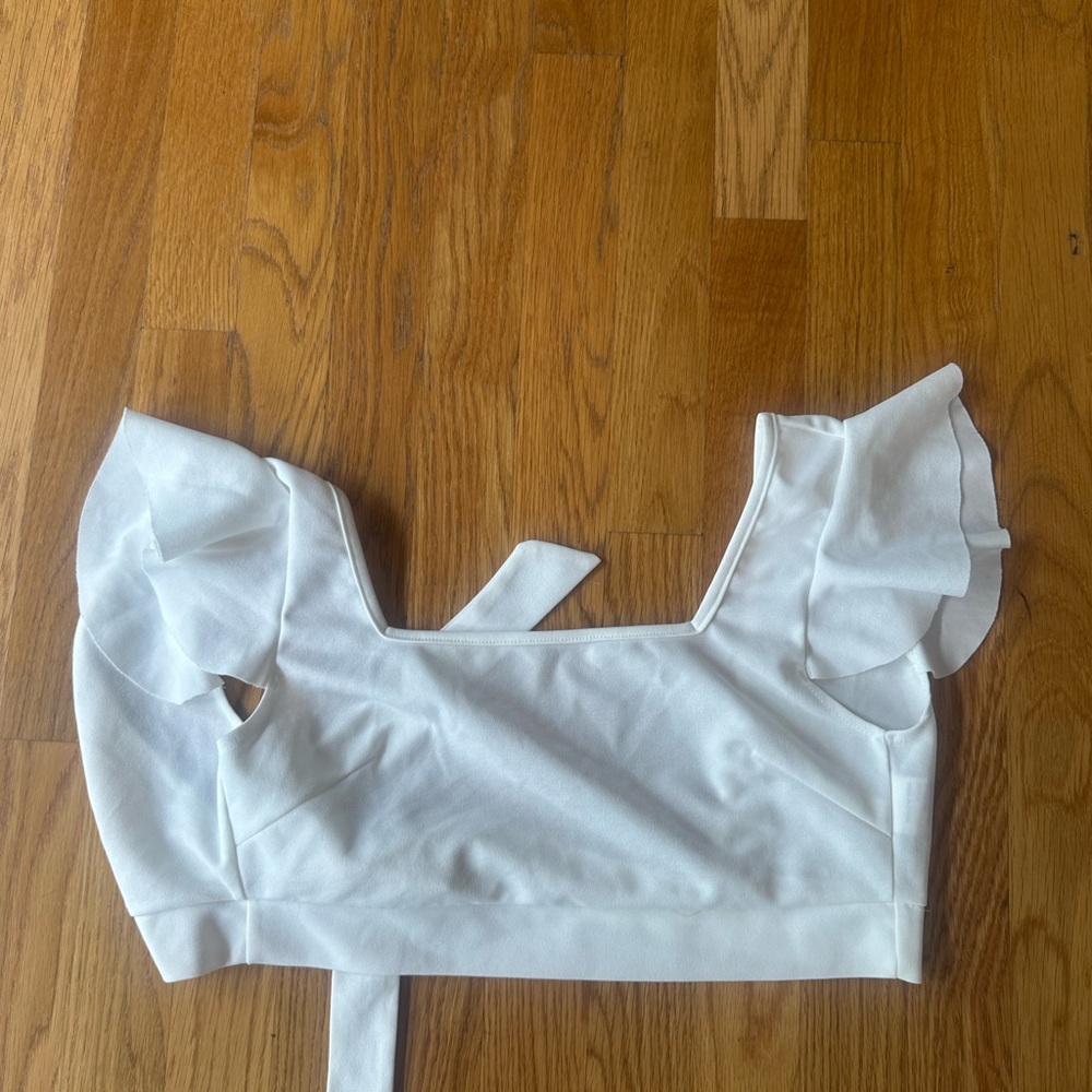 SHEIN White Puff Sleeve Crop Blouse
